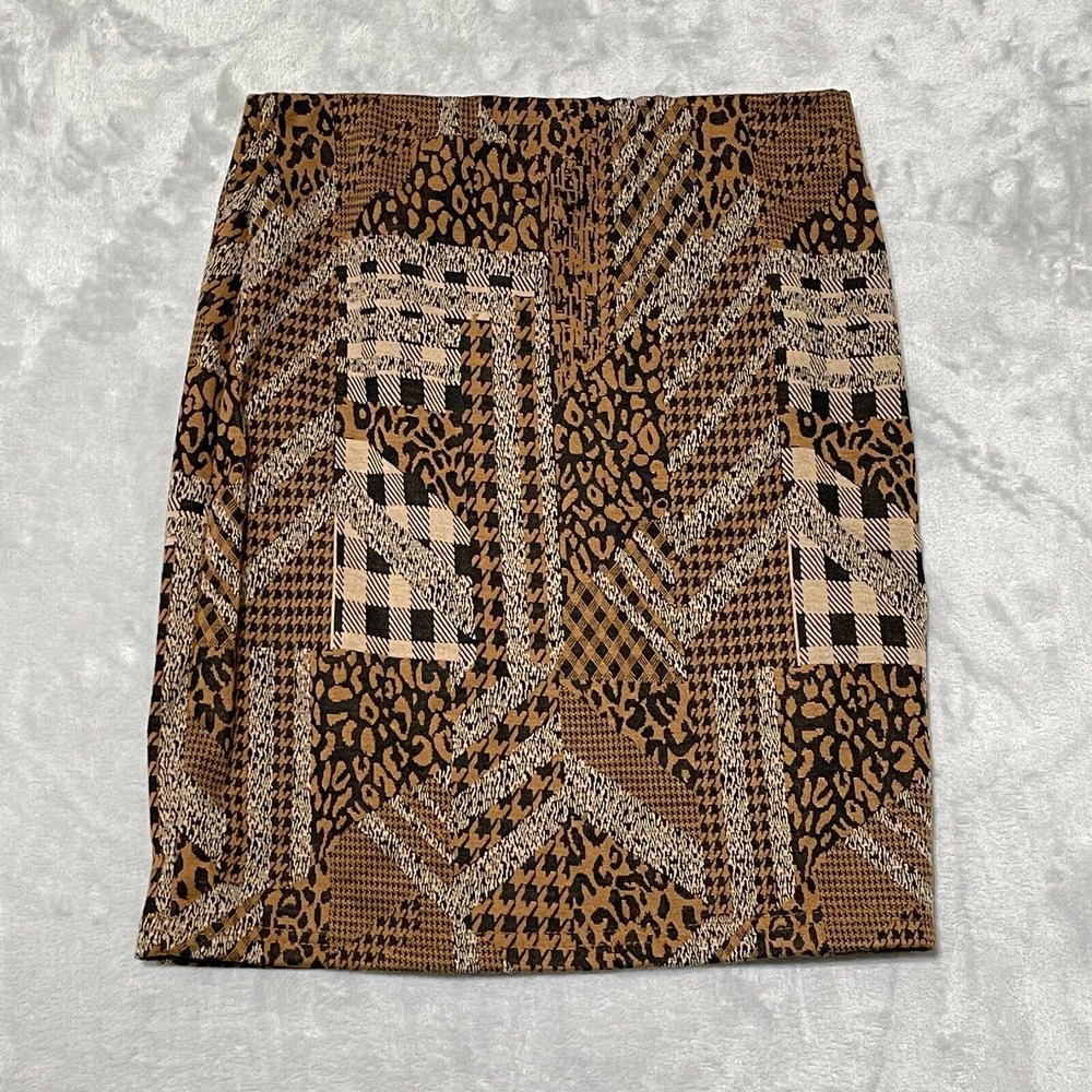 Valleygirl Short Length Mini Skirt Small Brown/Black Leopard/Geometric Elastane